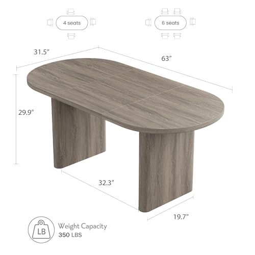 Image of GarveeHome Oval Dining Table for 6-8 People, Long Large Kitchen Table with Thick Sturdy Wooden Base, Farmhouse Dining Room Table for for Kitchen, Living Room, Office (63 inch Long,Grey Walnut)