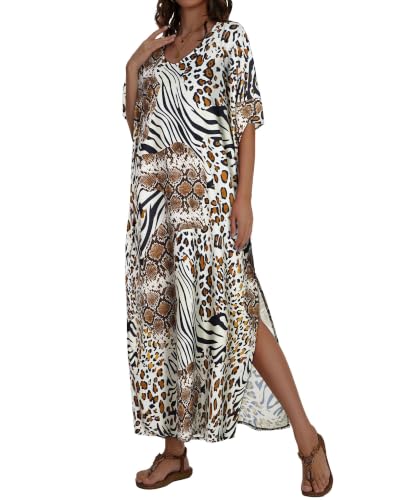 Image of Kaftan Dresses for Women V Neck Caftan Batwing Sleeve Swimsuit Cover Up