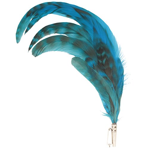 Breiter Pluma para Sombrero Auténtica Pluma de Gallo Curvada Accesorio Combinación de Plumas Teñidas y Naturales - Aprox. 27 cm - Turquesa Cover