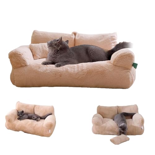 Divano Morbido Per Cani E Gatti - Cuccia In Peluche Con Memory Foam, Lavabile, Taglia L Beige