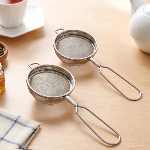Image of Nestasia Stainless Steel Tea Strainer Set of 2 | Fine Mesh Coffee, Juice & Green Tea Strainer | 100% Food-Safe, Rust-Resistant & Dishwasher-Safe Chai Chhalni