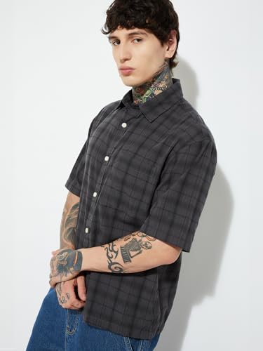 Image of Max URB N Men Half Sleeves Checked Slim Fit Cotton Shirt