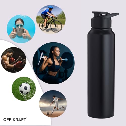 Image of Steel Sip - 1L Single Wall Stainless Steel Water Bottle | Wide Mouth, Leak-Proof, BPA-Free Cap | Fridge-Safe | Ideal for Office, Gym, Outdoor & Travel Use (BLACK)