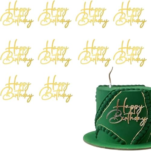10 peças Topper Cake aniversário, ouro Happy Birthday Cake Topper ornamentos acrílicos decorações de bolos Cupcakes para festa de aniversário Baby Shower (ouro B)