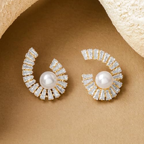 Image of Rubans Stud Earrings American Diamond Zirconia Stylish Jewellery Gift for Women & Girls
