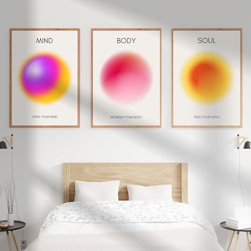 Image of Yellow Town MIND BODY SOUL Art Prints Pack of 3 Premium A3 Posters with Wall Friendly Adhesive for Bedroom, Living Room, Office and Study Desk Wall, Hostel and Dorm Decor 300 GSM Mind Body Soul