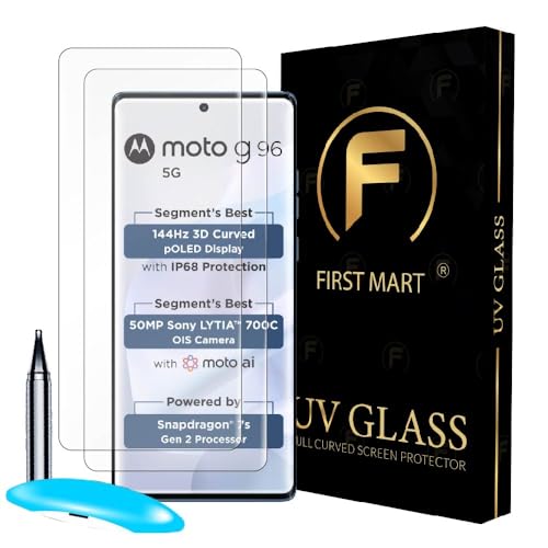 Image of FIRST MART Military-Grade UV Tempered Glass For Motorola G96 5G (6.67 Inch) With Easy Installation Kit | Edge-To-Edge Protector Coverage | Crystal Clear, Pack of 2