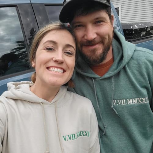 Custom Embroidered Roman Numeral Hoodies, Personalized Matching Shirt for Couples, Customized Wedding Sweatshirt, Gift for Girlfriend Boyfriend, Christmas Hoodies with Initial Name and Heart4