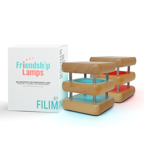 Friendship Lamp® by Filimin Mini Square Mid-Century WiFi Touch Lamp LED Light for Long Distance, Connection, Friend Gifts, Relationship, Unique Lamp, App Setup, 200+ Colors - Natural Set of 2