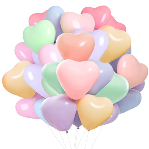 Demarsen 50Pcs Globos Color Pastel, 10 Pulgadas Globos en Forma de Corazón, Globos Boda de Látex Natural Biodegradables, Globos Colores para el Día de San Valentín Boda Aniversario Propuestas