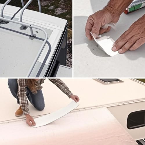 Image of RV Roof Tape White,6 Inch X 50 Feet RV Sealant Tape with Rubber Roller,Camper Roofing Repair Sealant Tape, Waterproof Leak Tape for RV Repair,UV Resistant, Weatherproof, for Boat Sealing, Camper