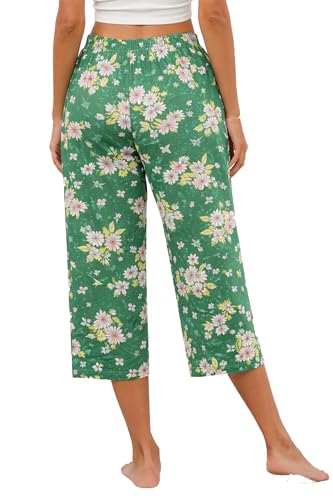 Image of Kabento 2 Pack Womens Pajama Pants Capri Sleep Lounge Pants Drawstring Pj Bottoms with Pockets