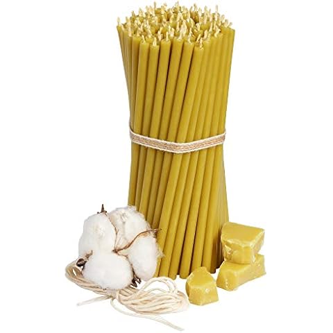 Diveevo Church Beeswax Candles No. 140 - Amber Pack of 100 I Ritual Candles Length 16 cm Diameter 5.0 mm I 30 Minutes Burning Time in Honey Yellow I 300 g Thin Candles Drip and Smoke Free Cover