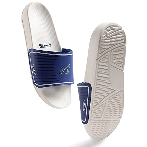 Image of CHUPPS X Mi Official Sliders White & Gold Drift Orthopedic Slippers | Soft Footpharma Footbed | Breathable Ventilation Holes | Lightweight Flip Flops | Anti-Skid Chappals for Everyday For Mens