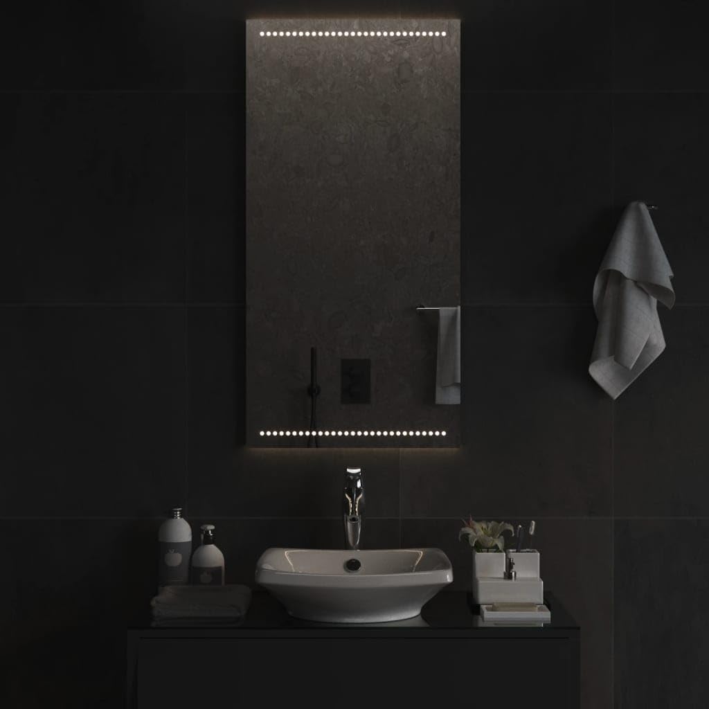 Lustro łazienkowe LED ze szkła, 50 x 100 cm, z oświetleniem USB, klasa wodoszczelności IP65, do łazienki, przedpokoju i makijażu, do mocowania na hakach ściennych