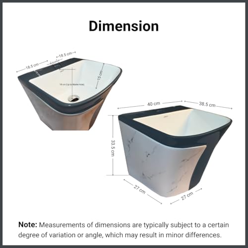 Image of Wall Mounted Wash Basin for Bathroom | Wall Hung Wash Basin /Sink (15.35 x 16.14 x 13 Inch, SFKOP - 216)