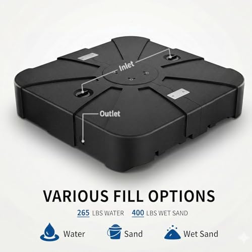 Image of 10' X 13' Patio Umbrella with Weighted Base and LED Lights Outdoor Cantilever Large Rectangle Offset Umbrellas Heavy Duty Aluminum Double Top with 360-degree Rotation for Pool Garden Deck, Black