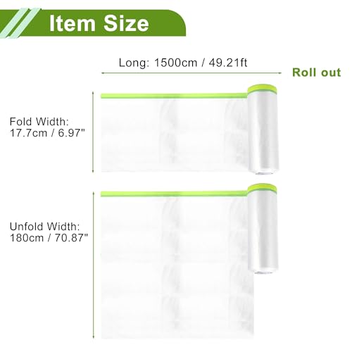 Image of Pre-Taped Masking Film Plastic Cover PE Film Natural Fiber Material 1 Pc 1500x180cm / 49.21ftx70.87 inch White Green