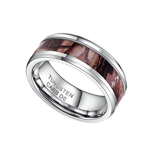Tianyi Women's 8Mm Tungsten Autumn Leaves Camouflage Inlay Hunting Ring Wedding Band Size 9.5 #TOP2