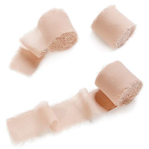 Ling's moment Chiffon Silk Ribbon,6.7Yd Nude Craft Fabric Ribbon Colors Rolls for Gift Wrapping Wedding Floral Bouquets Party Decoration,Handmade Frayed Ribbons for Baby Shower Holiday Decor