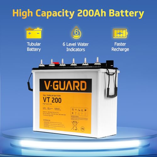 Image of V-Guard VT200 Inverter Battery | Tubular Technology | High Backup Performance | 36 Month +24 Month Warranty