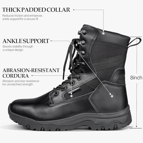 Image of FREE SOLDIER Men's LT Military Tactical 8 inch Daily Work Boots | Durable Leather, Arch Support, All-Day Comfort, Anti-Slip Outsole, For Hiking, Hunting, Outdoor Work
