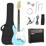 Soulmate 39 Inch Full Size Electric Guitar Kit for Beginner Solid Body HSS Starter Electric Guitar with Amplifier, Bag, Capo, Strap, String,Cable, Picks, Blue