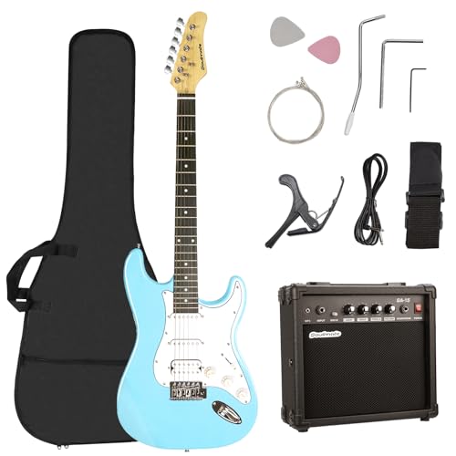 Soulmate 39 Inch Full Size Electric Guitar Kit for Beginner Solid Body HSS Starter Electric Guitar with Amplifier, Bag, Capo, Strap, String,Cable, Picks, Blue