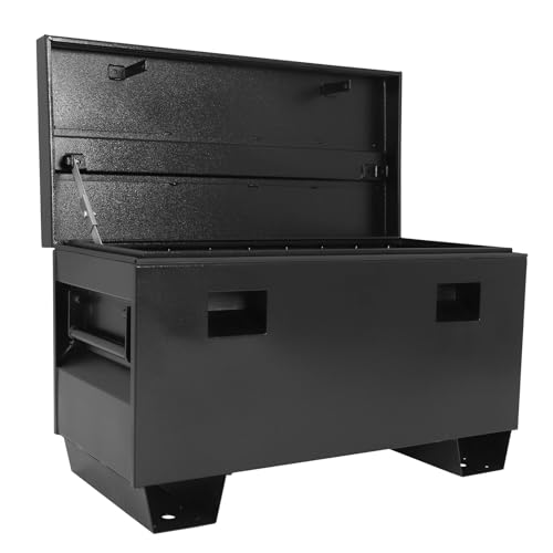 36 Heavy Duty Jobsite Tool Box 16-Gauge Steel Storage Chest with Mechanical Lid Support Lockable & Weather-Resistant Portable Tool Organizer for Truck Trail