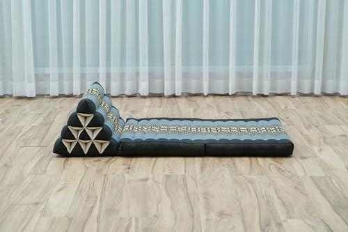 Image of LEEWADEE 2-Fold Mat with Triangle Cushion - Comfortable TV Pillow, Foldable Mattress with Cushion Made of Eco-Friendly Kapok, 45 x 20 inches, Blue