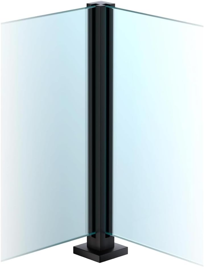 Universal 304 Stainless Steel Glass Balustrade Post, Fits 8-12mm Glass for Indoor & Outdoor Use on Stairs, Pool Fence, Deck, and Patio Choose End or Middle Post,Black~Corner Post,85cm