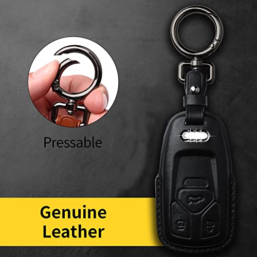 Tukellen For Audi Key Fob Cover Genuine Leather With Keychain,Leather Key Case Protector Compatible Audi A4 Q7 Q5 Tt A3 A6 Sq5 R8 S5 Smart Key-Black #TOP3