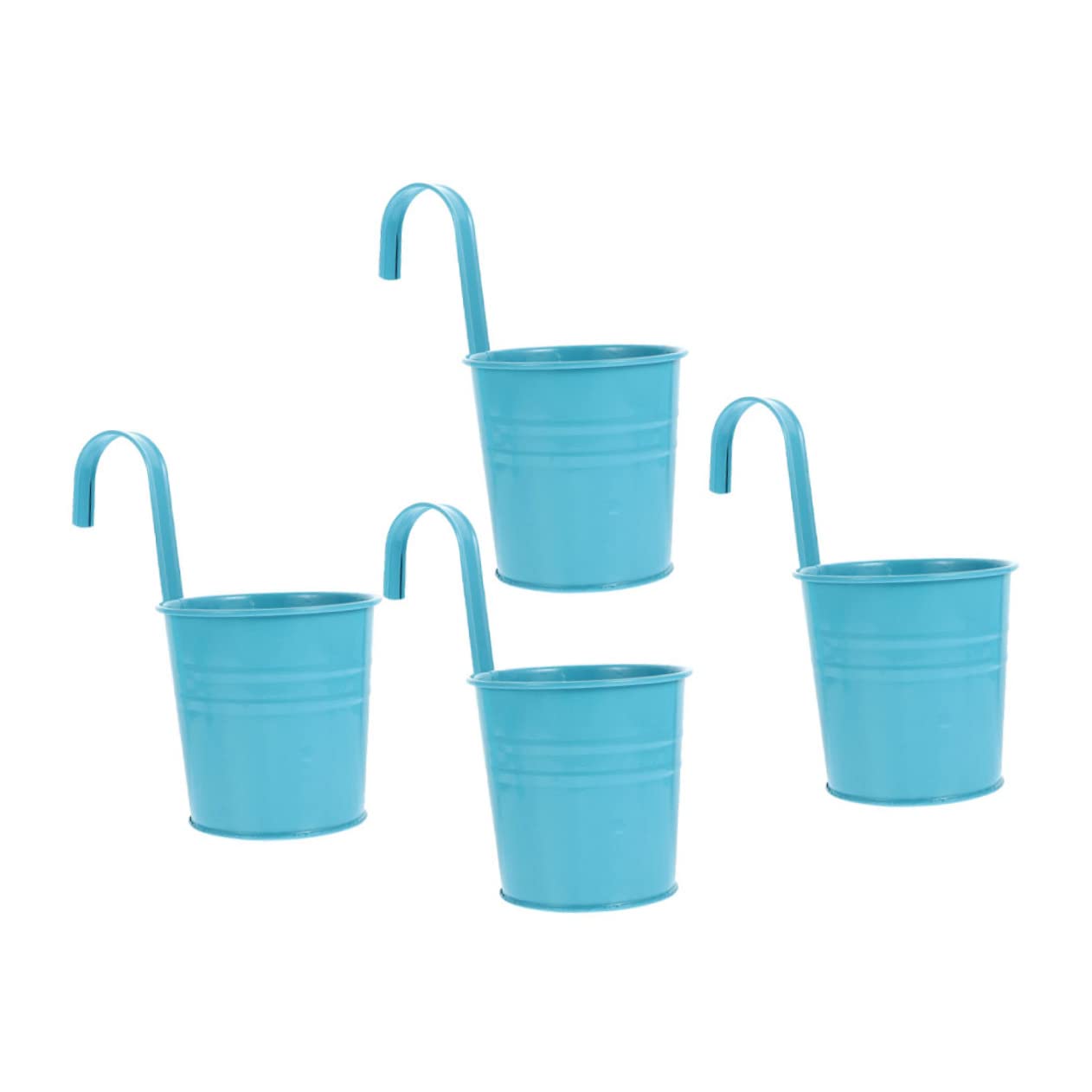 Jardinière Amovible Fleurs en Balcon Jardin Bleu, Pot Suspendue de Fer Crochet et Trou de Drainage, Lot de 4 pour Intérieur