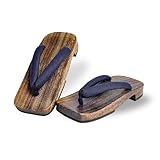 [あめてまり] 下駄 メンズ 草履 浴衣 本格 桐下駄 焼桐 黒塗り 痛くない 柔らか鼻緒 綿麻無地鼻緒 ゲタ 男下駄 歩きやすい 大きいサイズ 厚底 紳士 男性用 木目 EVAクッションソール 雪駄 夏 かっこいい クール ハイセンス 夏祭り (インディゴネイビー, Free Size)