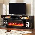 Ancohom 70" TV Stand with 3-Sided 34" Electric Fireplace, Entertainment Center Console Table for TVs up to 80" with Ample Storage Cabniet,Adjustable Flame LED Color for Living Room