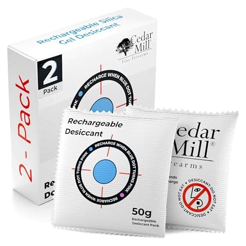 Cedar Mill Fine Firearms Gun Safe Dehumidifier – 2 x 50g Rechargeable Desiccant Packs for Storage & Humidity Control – Reusable Desiccant to Prevent Moisture Damage, Rust, and Corrosion for Firearms Cover