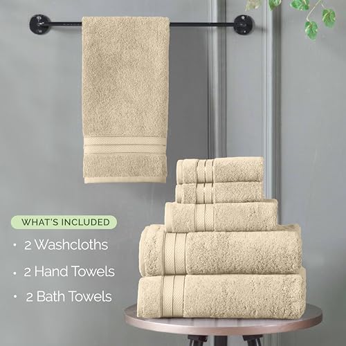 Image of Elegant Comfort Luxury 6-Piece Towel Set, Premium Soft 100% Turkish Cotton, Three Line Popcorn Design 2 Bath Towels, 2 Hand Towels and 2 Washcloths Towel Set - Quick-Drying and Absorbent, Ivory