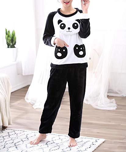Unisex Lovely Panda Cartoon Flannel Pajamas Pullover Hooded Homewear Winter Night Suit (L, Women) #TOP2