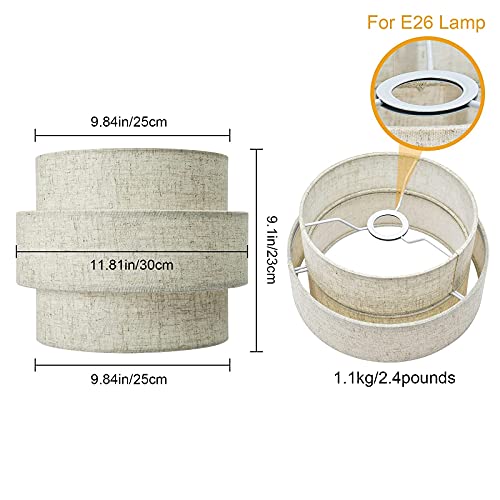 Huoku Lamp Shades For Floor Lamps Pendant Lighting Chandelier Replacement, 3-Tier Drum Fabric Lampshade With Natural Linen Handcrafted, Clip On Bulb Shade(Brown) #TOP1
