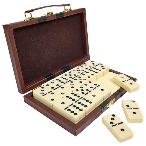 Playbees Dominos Set for Adults and Kids, Large Jumbo Double Six Dominoes Set with Spinner, Extra Thick Ivory Big Dominoes in Wooden Case, Family Game