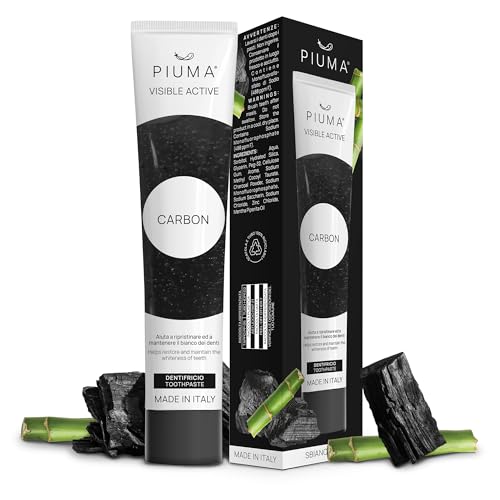 PIUMA Pasta de dientes de carbón de bambú, blanqueador de dientes natural, sabor a menta, embalaje reciclable (75 ml)