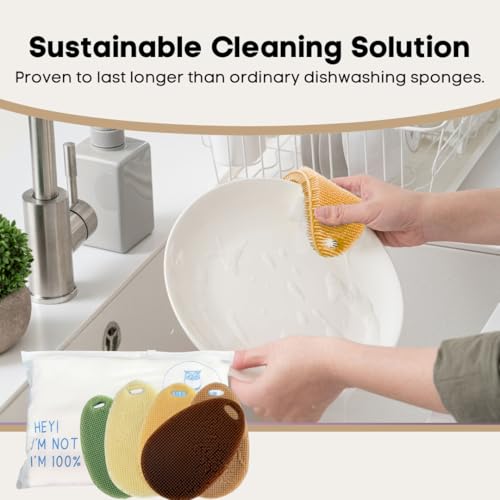 Image of Silicone Dish Scrubber Set of 5 | Reusable Silicone Sponges for Dishes | BPA-Free Food Grade Kitchen Scrubbers | Non-Scratch for Dishes, Pots, Pans & Household Cleaning [Fall]