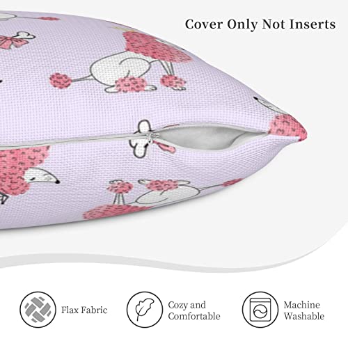 Vucemi Pink Poodles Dogs Printed Throw Pillow Covers Square Linen Cushion Case Farmhouse Decorative Pillowcase Cushion Cover For Sofa Couch Bed 16"X16" #TOP4