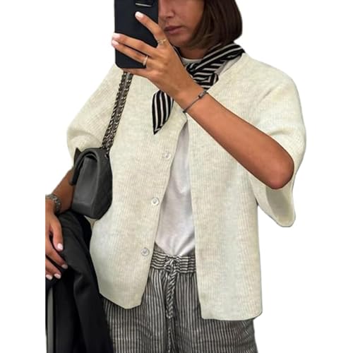 Image of Women Y2k Knitted Crop Cardigan Shirt Short Sleeve Button Down Ribbed Knit Crop Top Outwear Top Tee Shirt