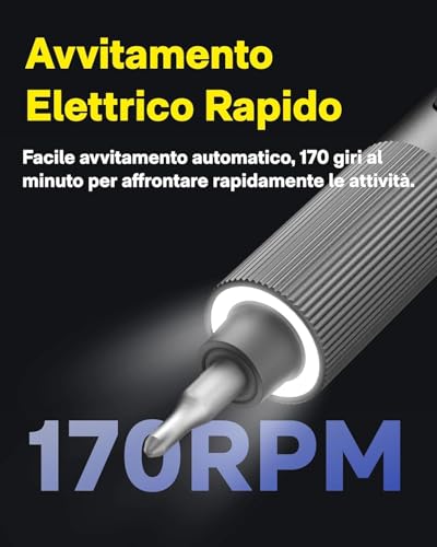 HOTO Cacciavite Elettrico con 25 Punte Magnetiche S2, Mini Set di Cacciaviti di Precisione con 170 RPM, USB-C, 2 Impostazioni di Coppia e Luce LED, Ideale per Occhiali ed Elettronica - Immagine 1
