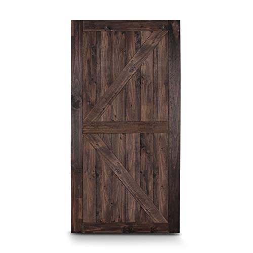 BELLEZE 42 Inch DIY Sliding Interior Barn Door with Hardware Kit, Modern Rustic Custom Farmhouse Unfinished Pine Wood for Kitchen Pantry Bedroom Living Room Closet - Espresso