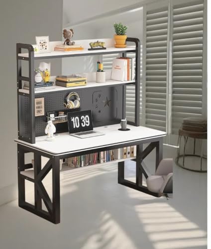 LumoLightパソコンデスク ゲーミングデスク テレワークデスク 机 pcデスク 棚付きデスク 学習机 コンパクト 複数の色が利用可能 省スペース 在宅勤務 頑丈で組立簡単 おしゃれ 収納 ゲーミングデスク (120x60x170cm,A) [並行輸入