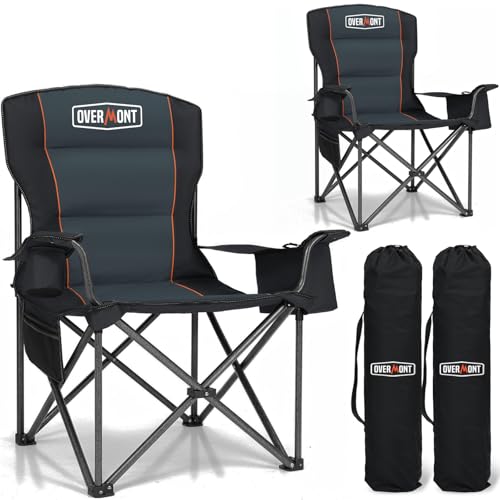 Overmont Oversized Folding Camping Chair - 450lbs Support with Padded Cushion Cooler Pockets - Heavy...