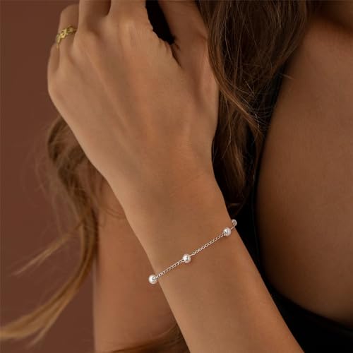 Gold/Silver Pearl Bracelets for Women Dainty Pearls Beaded Chain Tiny Pearls link Chain Cute Simple Pearl Bracelet Jewelry for Women2