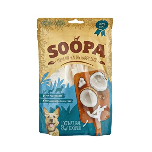 Soopa Coconut Chews for Dogs, Single-Ingredient, Plant-Based, Low Fat, 100% Natural Dog Treats to Clean Teeth, Grain Free, Hypoallergenic, Human-Grade Healthy Dog Treats, 100 g, 1-Pack